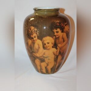 Vintage Enesco Cherub Porcelain Vase Putti Art Decor